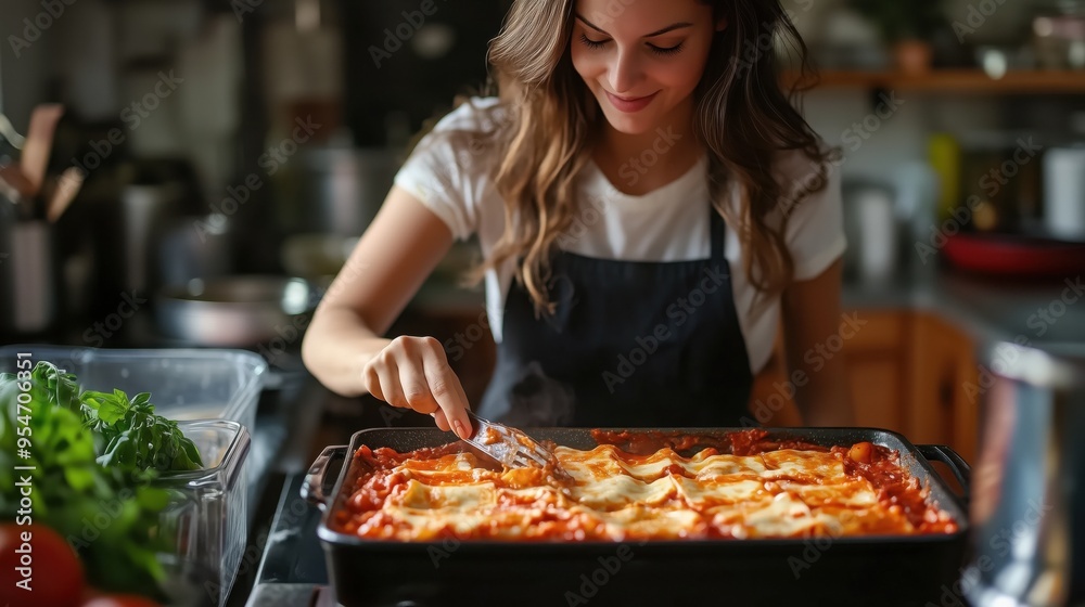 Lasagna. Italian cuisine. Pasta recipes. Chef prepares lasagna Lasagna. Italian cuisine. Pasta recipes. Chef prepares lasagna