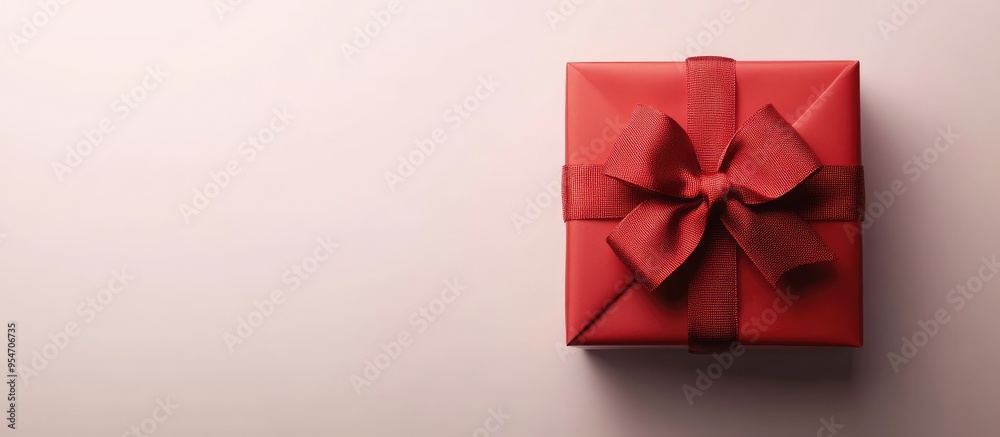 Red gift box with bows set against a white background with ample copy space Red gift box with bows set against a white background with ample copy space