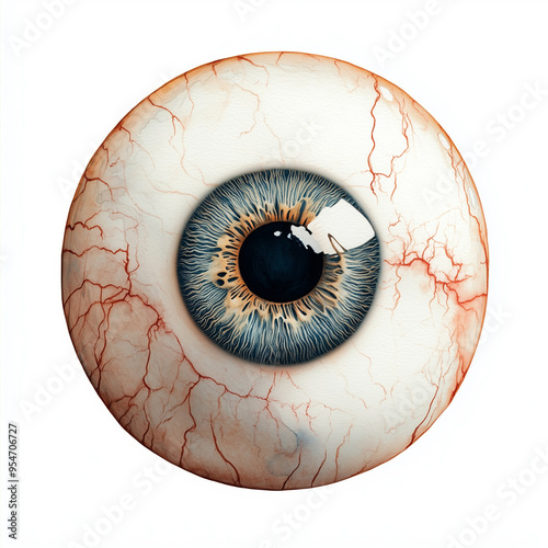 The eyeball is creepy, watercolor clipart illustration with white isolated background.