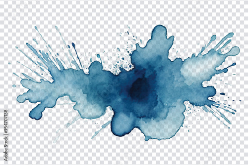 Sea blue watercolor stains with hand painted on a transparent background   AI generated