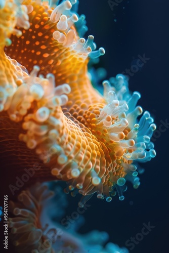 Vibrant Macro Shot of Colorful Coral Polyps in Underwater Ocean Scene