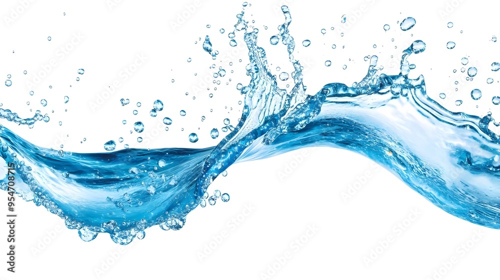 Blue Water Splash with Air Bubbles Isolated on White Blue Water Splash with Air Bubbles Isolated on White
