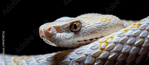 Albino Western hognose snake Heterodon nasicus set against a black background. with copy space image. Place for adding text or design photo