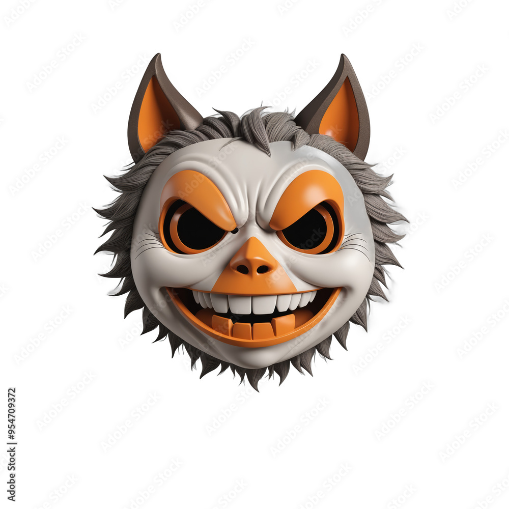 3D Cartoon Scary Halloween Mask Cute Evil Grin for Festive October Holiday Card - Spooky 3D Cartoon Scary Halloween Mask Cute Evil Grin for Festive October Holiday Card - Spooky