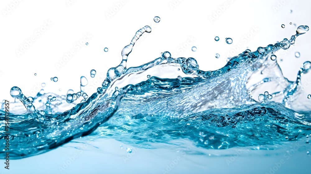 Blue Water Splash with Air Bubbles on White Background Blue Water Splash with Air Bubbles on White Background