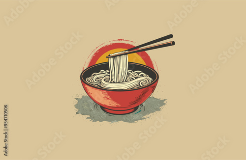 Ramen logo vector icon illustration vintage style