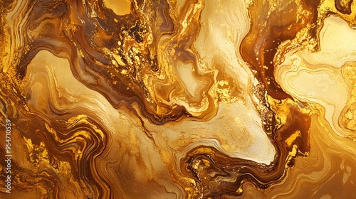 Abstract golden marble texture with liquid gold swirls and flowing lines.
