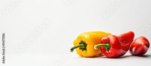 Vibrant paprikas on a white...