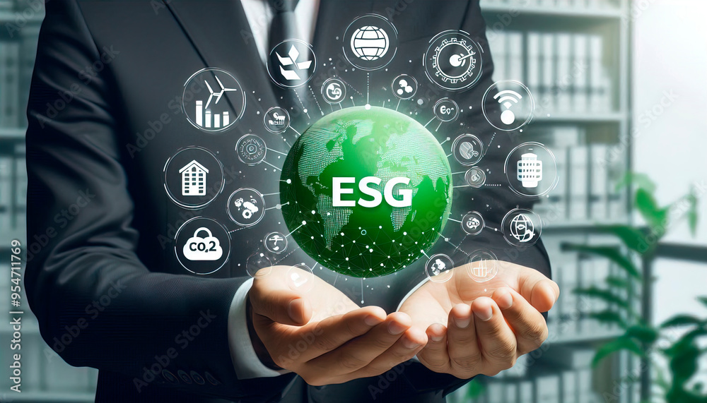Businessman's hand holds green planet with ESG, net zero, carbon co2 and net zero icons. environmentally friendly carbon saves our planet, world environment day, earth day and climate change Businessman's hand holds green planet with ESG, net zero, carbon co2 and net zero icons. environmentally friendly carbon saves our planet, world environment day, earth day and climate change