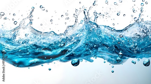 Blue Water Splash with Bubbles - Abstract Background