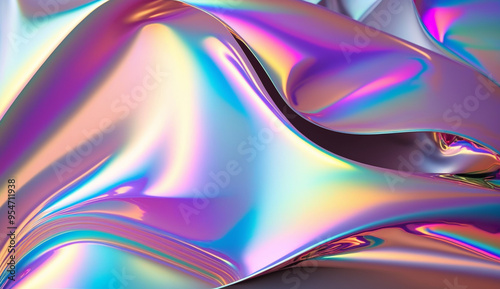 Holographic silk background. abstract iridescent gradient background. Abstract fluid iridescent holographic metalic shiny curved wave in motion colorful background 3d render