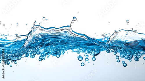 Blue Water Splash with Bubbles - Abstract Background