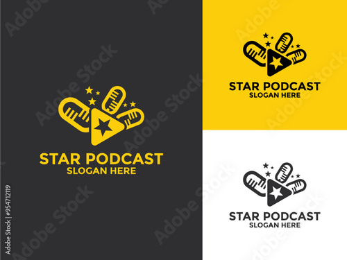 Star Podcast logo design vector on flat style, Podcast logo template
