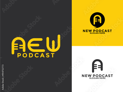 New Podcast logo design vector on flat style, Letter N and Microphone logo , Podcast logo template