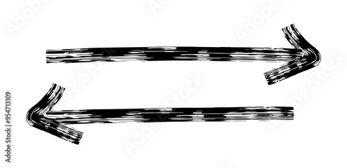 Hand drawn simple arrow drawn with wax crayon, chalk or charcoal. Uneven dry texture for underlining highlighting. Pencil drawn lines, strikethrough, grungy vector isolated on white.