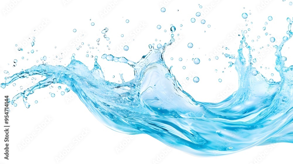 Obraz premium Blue Water Splash with Bubbles - Isolated Background