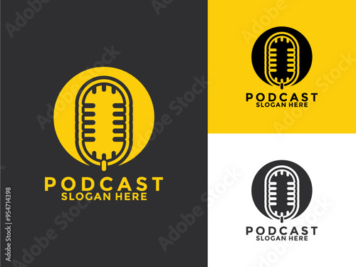 Podcast logo design vector on flat style, Podcast logo template
