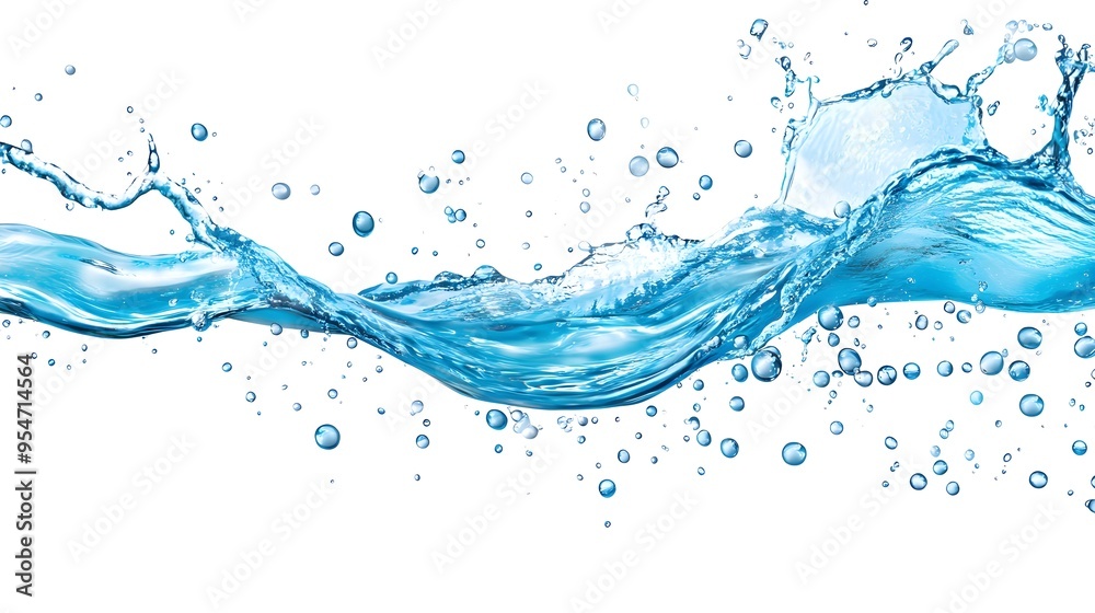 Obraz premium Blue Water Splash with Bubbles - Isolated on White