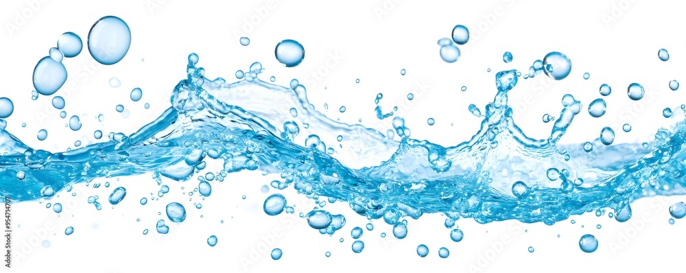 Blue Water Splash with Bubbles - Isolated on White Blue Water Splash with Bubbles - Isolated on White