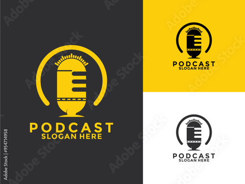 Podcast logo design vector on flat style, Podcast logo template