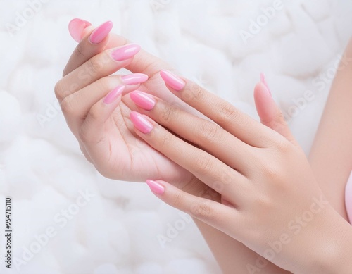 A close-up of manicured hands, soft skin, and healthy nails, highlighting the beauty and care of a woman’s body