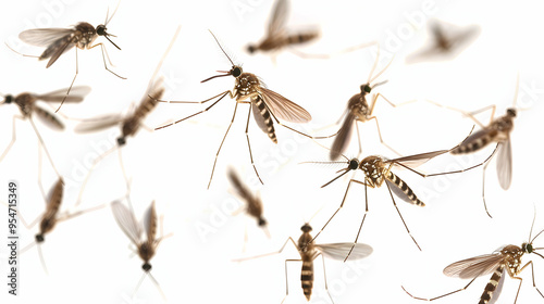 Flying mosquitoes isolated