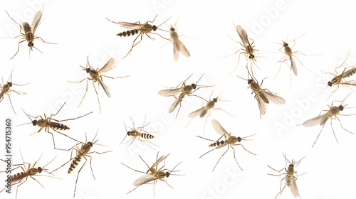 Flying mosquitoes isolated