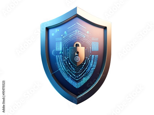 3d internet security badge with a futuristic technology background realistic 8k on transparent background photo