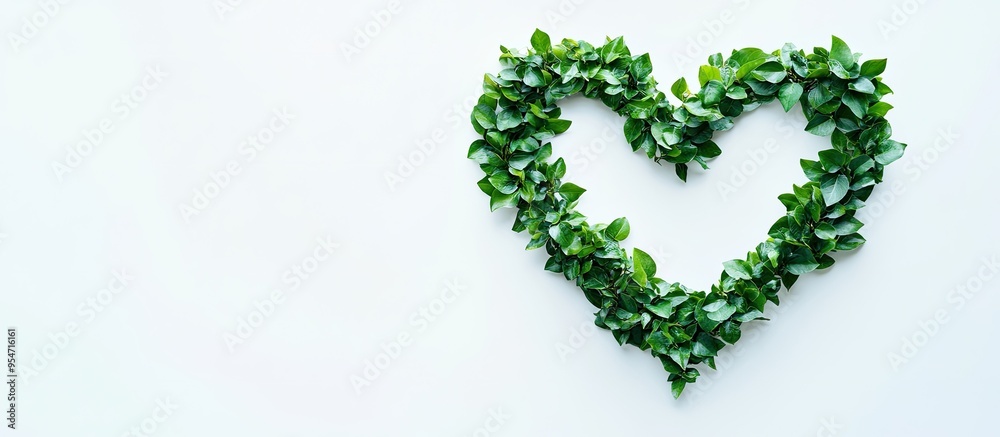 Heart shape formed by bird like green leaves on a white background creative minimalist spring idea featuring copy space concept art abstract form tidy setting ecological art selective focus Heart shape formed by bird like green leaves on a white background creative minimalist spring idea featuring copy space concept art abstract form tidy setting ecological art selective focus