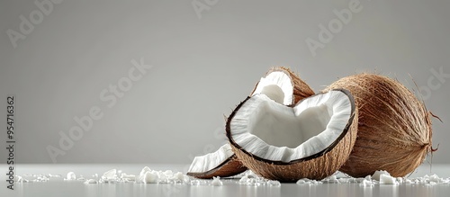 Ripe coconuts against a gra...