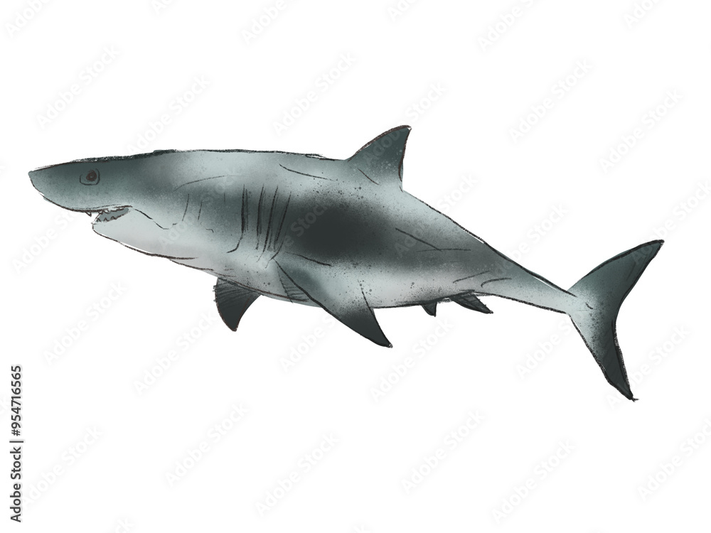 Naklejka premium Realistic Watercolor Mako Shark on the white background