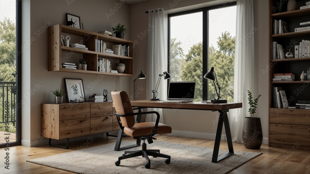 Fototapeta premium Sleek Minimalist Home Office