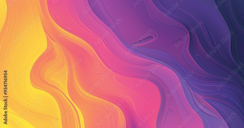 Obraz premium A vibrant abstract design featuring flowing waves of yellow, pink, and purple hues, creating a dynamic visual experience.