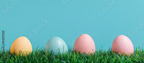 easter eggs on grass with a...