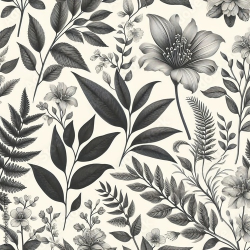 Botanical A nature inspired design with leafy motifs floral patt photo