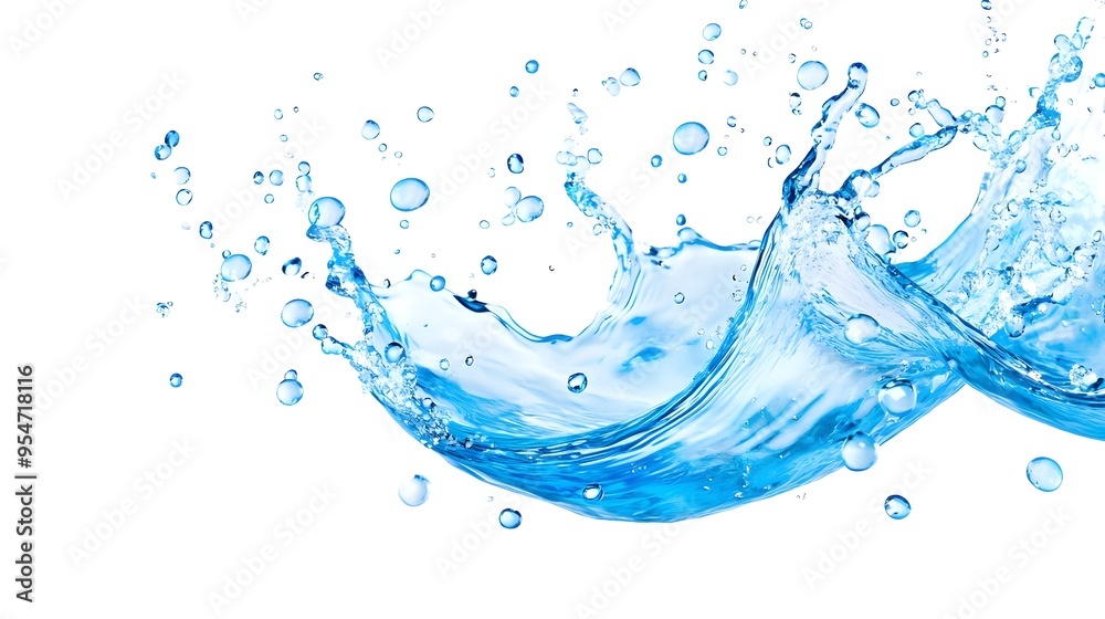 Blue Water Splash with Bubbles Isolated on White Blue Water Splash with Bubbles Isolated on White