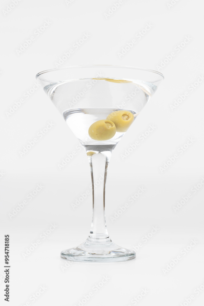Classic Martini with Olives on White Background Classic Martini with Olives on White Background