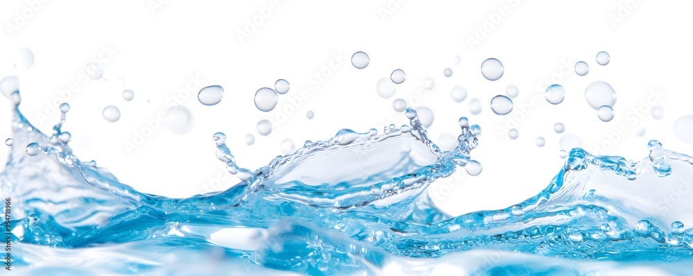 Blue Water Splash with Bubbles, Isolated on White Blue Water Splash with Bubbles, Isolated on White