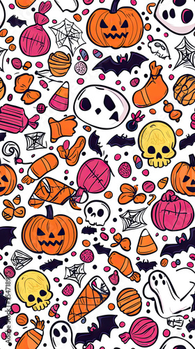 Spooky Sweets: A Delightful Halloween Pattern of Candy Skulls, Pumpkins, and Ghoulish Delights!