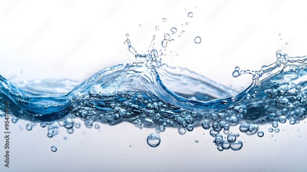 Blue Water Splash with Bubbles Isolated on White Blue Water Splash with Bubbles Isolated on White