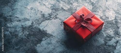 Red gift box on a grey conc...