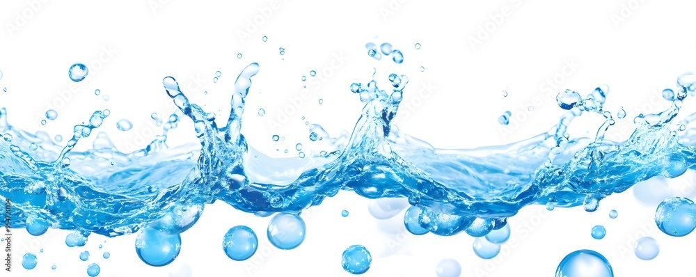 Blue Water Splash with Bubbles, Isolated on White Blue Water Splash with Bubbles, Isolated on White