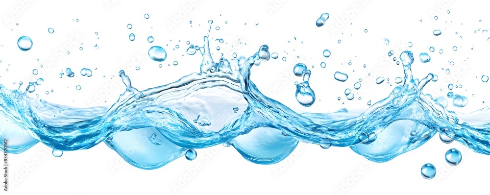 Blue Water Splash with Bubbles, Isolated on White Blue Water Splash with Bubbles, Isolated on White