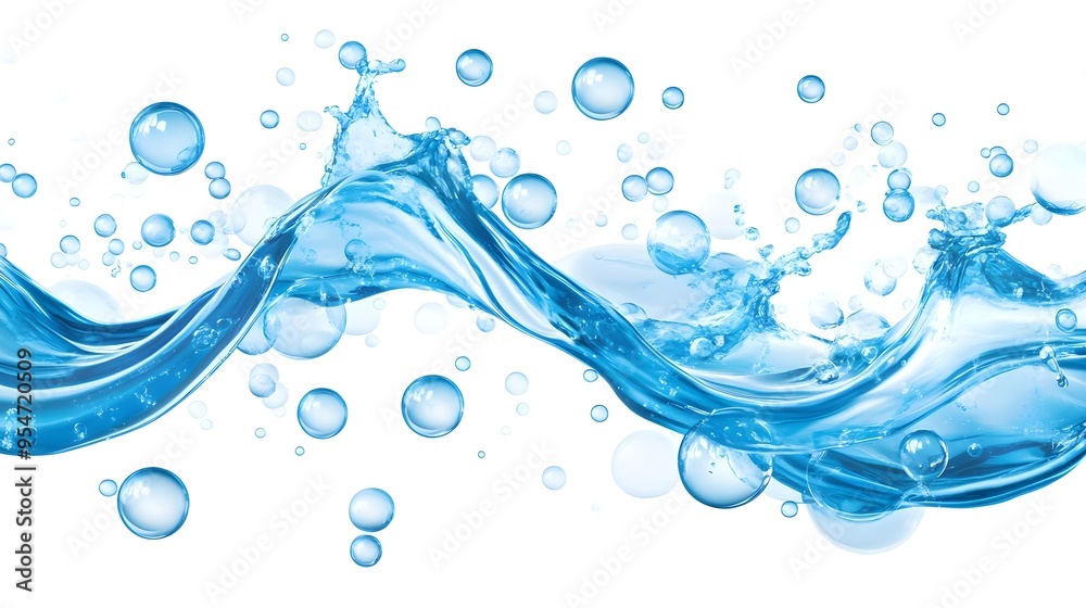 Blue Water Splash with Bubbles Isolated on White Background Blue Water Splash with Bubbles Isolated on White Background