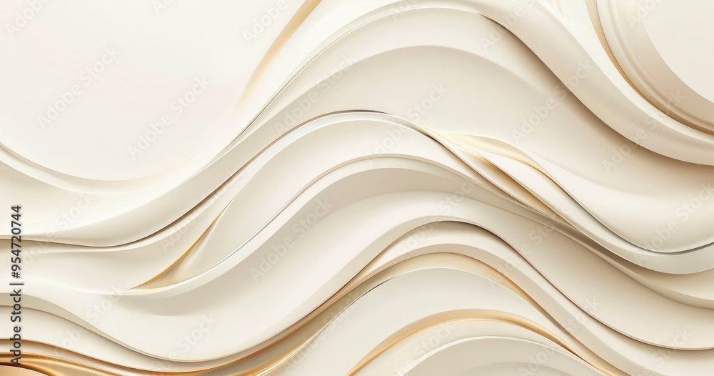 Obraz premium A smooth, abstract design featuring flowing waves in soft cream and beige tones, creating a sense of elegance and tranquility.