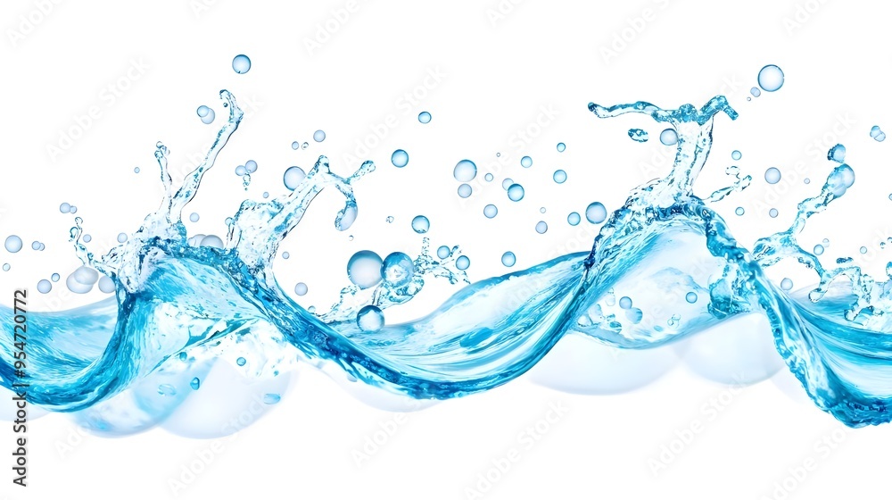 Blue Water Splash with Bubbles, Isolated on White Background Blue Water Splash with Bubbles, Isolated on White Background