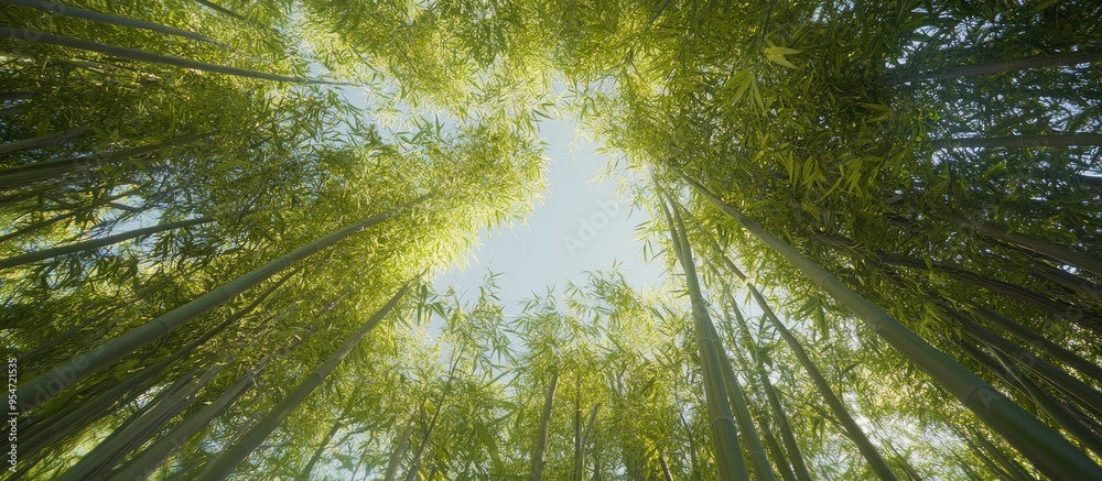 Fototapeta premium Small diameter of a bamboo grove viewed from below. with copy space image. Place for adding text or design