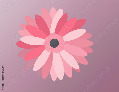 Closeup Illustration of a Pink Daisy Flower Detailed Artistic Floral Design and Botanical Art