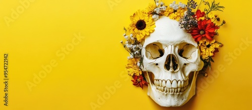 Human skull adorned with be...