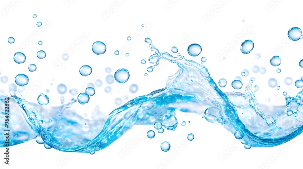 Blue Water Splash with Bubbles on White Background Blue Water Splash with Bubbles on White Background